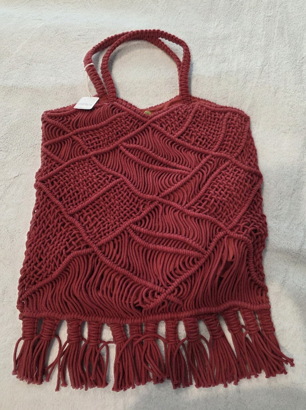 Free People Terra Cotta Macramé Fringe Tote